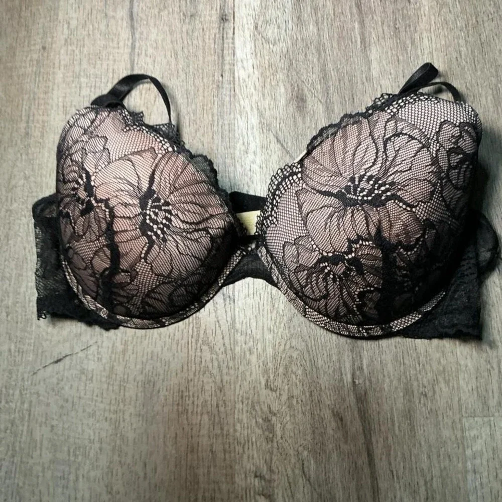 Black Lace Floral Push-Up Underwire Bra‎ LNWOT Everyday Women's 36C